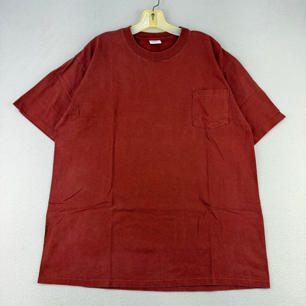 VTG Arizona Jean Company Pocket T-Shirt Mens XL Maroon Blank Selvedge Pocket USA